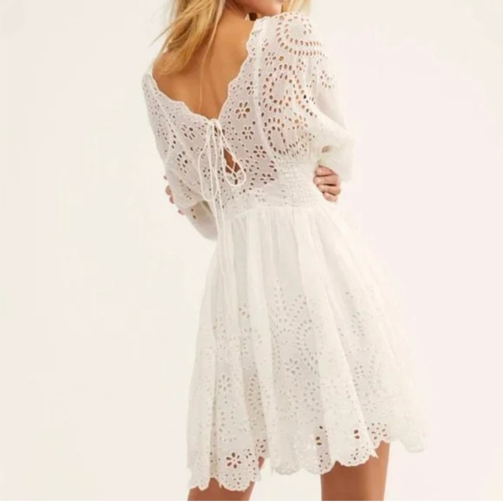 Free People Cream Smocked Puff Sleeve Sundress - Picture 2 of 3